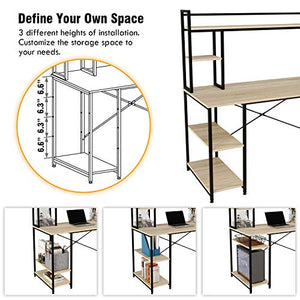 Bestier 47.2'' Computer Desk with Hutch and Bookshelf, Industrial Home Office Working Wooden Table with 2 Tiers Adjustable Shelves, Sturdy Room Desk for Gaming Workstation, Easy Assemble, Oak