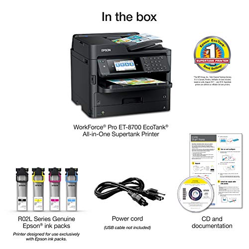 Epson Workforce Pro ET-8700 EcoTank Wireless Color All-in-One Supertank Printer with Scanner, Copier, Fax and Ethernet