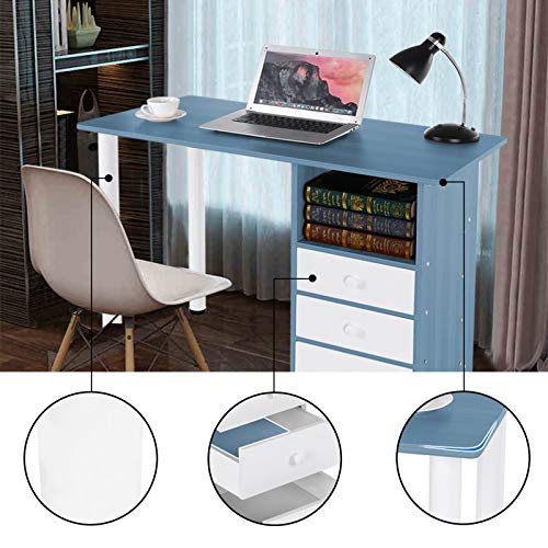 Home Office Desk, Small Space White Computer Desk Modern Office Desk Sturdy Writing Workstation Laptop Desk with 3 Drawers for Bedroom Living Room 39.5x27.6'' (# Blue)