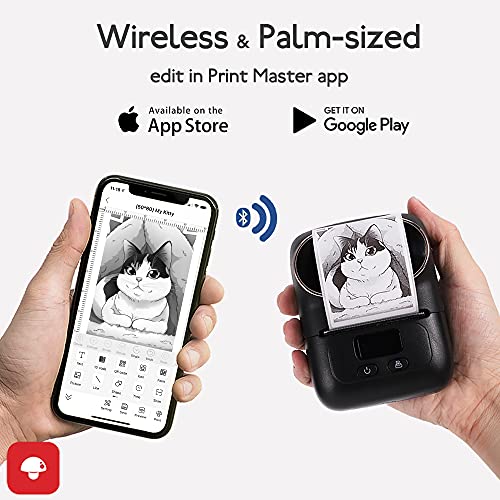 Phomemo M110 Label Maker - Barcode Label Printer, Bluetooth Portable Thermal Mini Label Maker Machine for Product, Address, Barcode, QR Code for iOS & Android, with 1pack 40x30mm Labels, Ebony Black