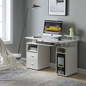 FURLKHY Computer Desk with Drawers, Wood Frame Home Office Desk with Spacious Desktop