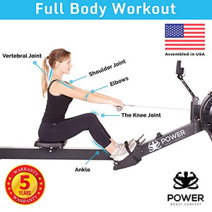 PowerBoostConcept Rowing Machine, Foldable Rower for Home Gym, 10 Levels Air Resistance, LCD Display & Bluetooth Connectivity, Preset Workouts