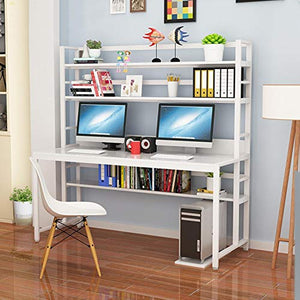 Computer Desk 47” with Bookshelves 2 in 1,Study Writing Table Desk for Bedrooms/Living Room,Home Office Corner Gaming Table PC Laptop Workstation,Makeup Vanity Console Table W/Storage Shelves (White)