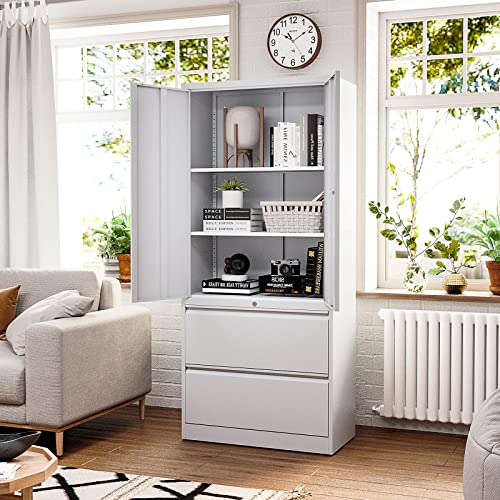 Fesbos Metal Steel Cabinets with 2 Lockable Lateral File Cabinets and Doors