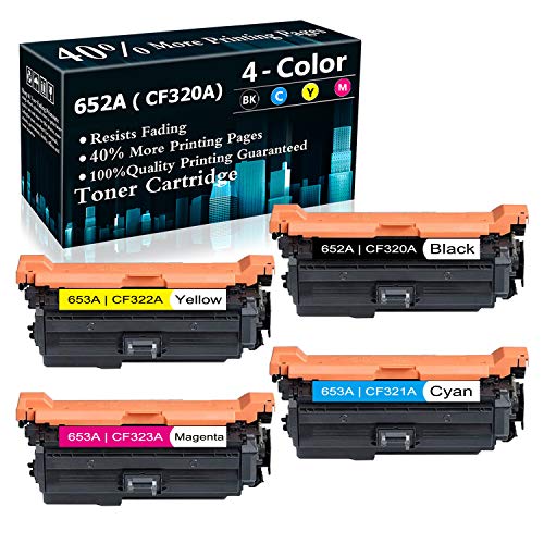 4-Pack (BK+C+Y+M) 652A | CF320A 653A | CF321A CF322A CF323A Remanufactured Toner Cartridge Replacement for HP Color Laserjet Enterprise M651n M651dn M651xh MFP M680dn Printer Ink Cartridge