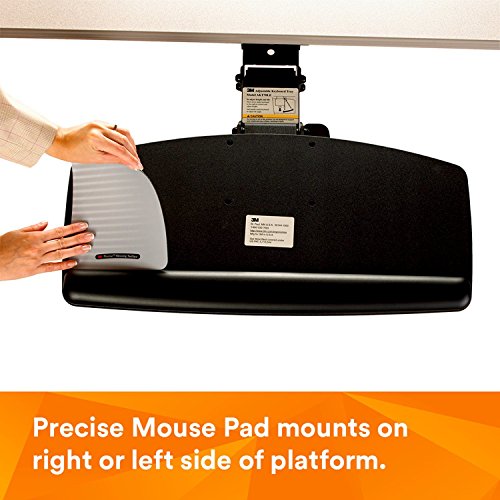 3M Keyboard Tray, Just Lift to Adjust Height and Tilt, Sturdy Tray Includes Gel Wrist Rest and Precise Mouse Pad, Swivels Side to Side and Stores Under Desk, 23" Track, Black (AKT90LE)