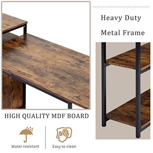 Veryke Computer Desk Home Office Desk Workstation with Storage Shelf, Writing PC Table with CPU Storage Space & Printer Stand, Space Saving Design(Brown)