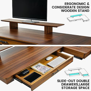 EUREKA ERGONOMIC Electric Standing Desk with Dual Drawers, 63" Height Adjustable L-Shaped Office Desk