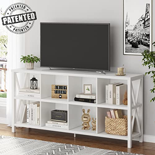 FATORRI 8 Cube Storage Organizer Bookshelf, Rustic Wood Cubby Bookcase - White Oak, 62 Inch