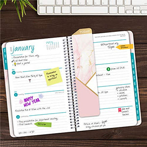 HARDCOVER Calendar Year 2020 Planner: (November 2019 Through December 2020) 5.5"x8" k, Pocket Folder and Sticky Note Set (Pink Marble Triangles)