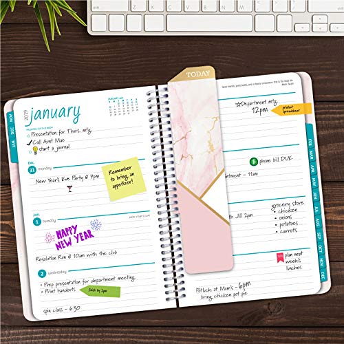 HARDCOVER Calendar Year 2020 Planner: (November 2019 Through December 2020) 5.5"x8" k, Pocket Folder and Sticky Note Set (Pink Marble Triangles)
