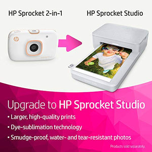 HP Sprocket 2-in-1 Portable Photo Printer & Instant Camera, print social media photos on 2x3" sticky-backed paper (2FB96A), 2:1 White, 4.8 x 3 x 1.1