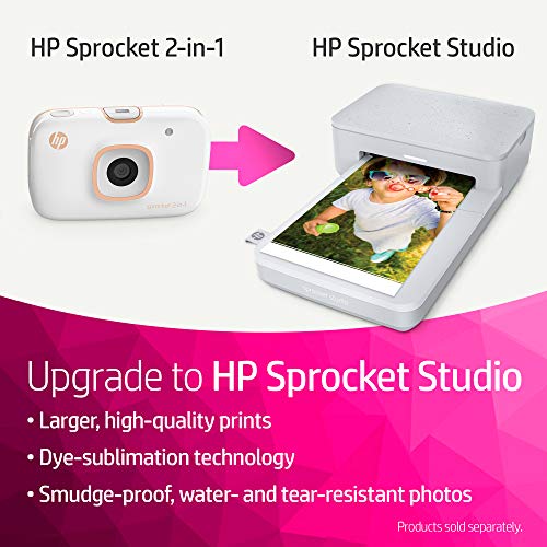 HP Sprocket 2-in-1 Portable Photo Printer & Instant Camera, print social media photos on 2x3" sticky-backed paper (2FB96A), 2:1 White, 4.8 x 3 x 1.1