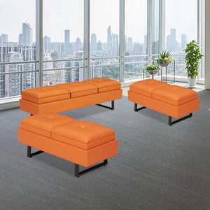 Kinfant Reception Bench, 7-Seats Upholstered Office Guest Bench, Orange