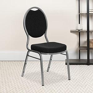 Flash Furniture 4 Pack HERCULES Series Teardrop Back Stacking Banquet Chair - Black Patterned Fabric/Silver Vein Frame
