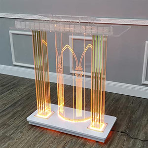 JOuan Lectern Podium Stand with LED, Acrylic Church Podium on Casters