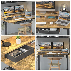ExaDesk Electric Standing Desk 55 * 30 Inches with Drawers and Shelves - Rustic Brown