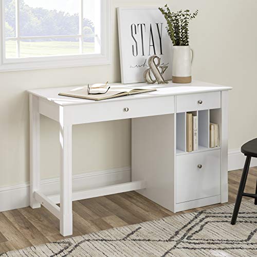 Walker Edison Modern Wood Computer Writing Desk Storage File Drawer Office, 48 Inch, White