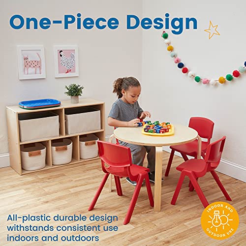 ECR4Kids 12 inch Plastic Stackable Classroom Chairs, Indoor/Outdoor Resin Stack Chairs for Kids, Red (10-Pack)