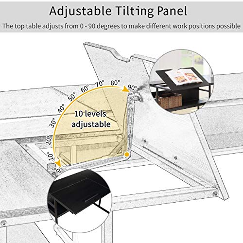 Merax L-Shaped Bottom Bookshelves, Multi-Function Drafting Drawing Table with Tiltable Desktop Desk, 59" L x 67" W x 29.5" H, Black