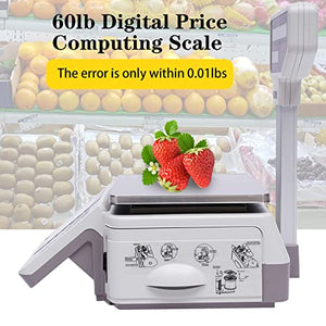 TFCFL Digital Price Computing Scale with Thermal Label Printer, 60lb Capacity, Commercial Meat Produce Weight Scale