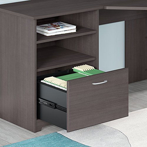 Cabot Corner Desk with Hutch, Lateral File Cabinet and 5 Shelf Bookcase