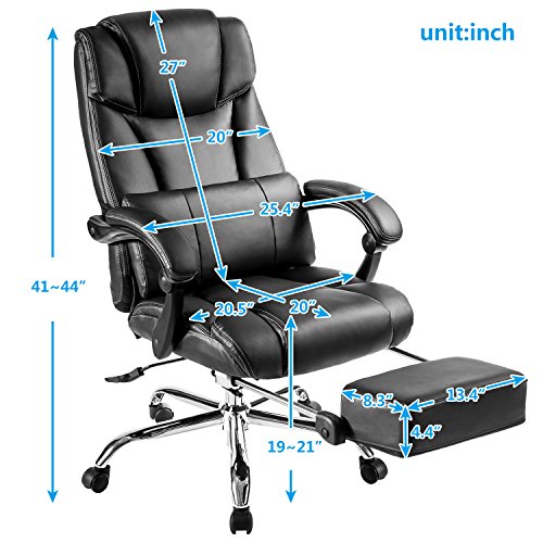 Ergonomic Office Chair,Executive Chair 400 lb Big & High Back Capacity Home Office Chair,Adjustable Recliner Leather Office Chair,Retractable Footrest Rolling Swivel with Black Lumbar Pillow Thick