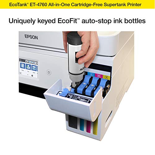 Epson EcoTank ET-4760 Wireless Color All-in-One Cartridge-Free Supertank Printer with Scanner, Copier, Fax, ADF and Ethernet - White, Large (Renewed)