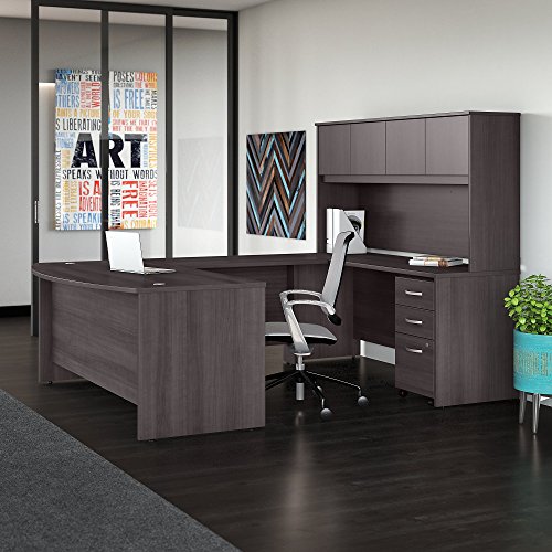 Studio C 72W x 36D U Shaped Desk with Hutch and Mobile File Cabinet in Storm Gray