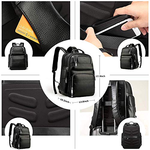 BOPAI 40L Genuine Leather Backpack for Men 15.6 inch Laptop Backpack with USB Charging Business Travel Backpack