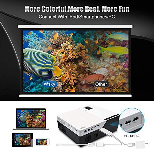 Wsky Native 1080P Projector Home Theater, LED LCD 5000 Lux Video Projector with Dual Speakers, Compatible DVD, Phone, Laptop, HDMI, TV, PS4, PC
