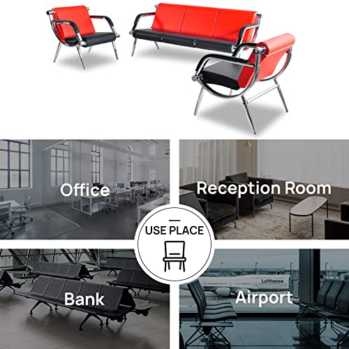 Walnest Waiting Room Bench 5 Seat Red Black PU Leather Office Furniture