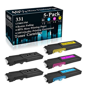 5-Pack (2BK+C+M+Y) 331-8425 8427 8428 8426 Compatible Toner Cartridge Replacement for Dell C3760dn C3760n C3765dnf Printer,Sold by TopInk