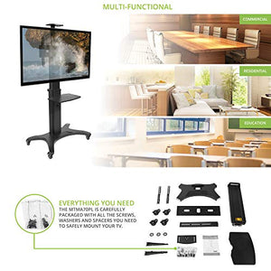 Kanto MTMA70PL Mobile TV Stand for 40-70 inch Flat Screen Displays - with Top Shelf and Adjustable Middle Tray