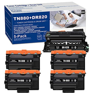 (5 PK,Black) 4 Pack TN880 TN-880 Extra High Yield Toner Cartridge + 1 Pack DR820 DR-820 Drum Unit Compatible Replacement for Brother DCP L5500DN L5600DN L5650DN MFC L6700DW L6750DW L5800DW Printer