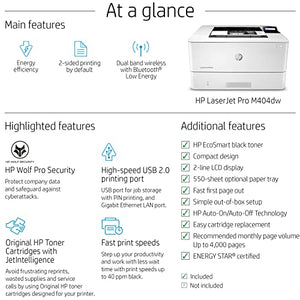 HP Laserjet Pro M404dw Wireless Monochrome Laser Printer - 40 ppm, 1200x1200 dpi, Auto Duplex Printing