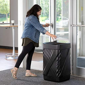 Safco Products 9372BL Twist Indoor/Outdoor Open Top Plastic Trash Can, 32-Gallons, Touch-Free Disposal, Weather-Resistant, Ideal for Busy Environments, Black, 18.875"D x 18.875"W x 30"H