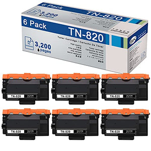 6 Pack Black Compatible TN820 TN-820 Toner Cartridge Replacement for Brother DCP-L5500DN L5600DN L5650DN MFC-L6700DW L6750DW L6900DW HL-L6200DW/DWT L6250DW L6300DW Printer Ink Cartridge