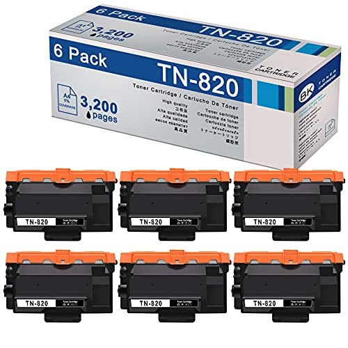 6 Pack Black Compatible TN820 TN-820 Toner Cartridge Replacement for Brother DCP-L5500DN L5600DN L5650DN MFC-L6700DW L6750DW L6900DW HL-L6200DW/DWT L6250DW L6300DW Printer Ink Cartridge