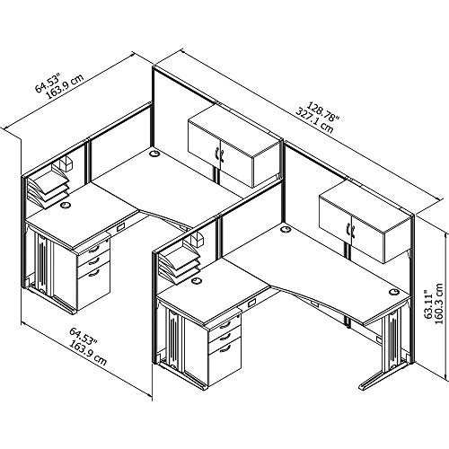 Office in an Hour 2 Person L Shaped Cubicle Workstations in Hansen Cherry