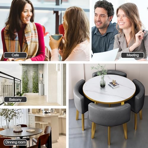 Generic 5-Piece Round Dining Room Table and Chairs Set for 4, Dark Grey