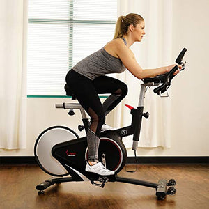 Sunny Health & Fitness Magnetic Rear Belt Drive Indoor Cycling Bike with RPM Cadence Sensor - SF-B1709, Black