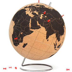 SUCK UK Extra Large Original Desktop Cork Globe | Push PINS Included | Educational World MAP | Travel Accessories | Adventure & Memories Display | Extra Large | 12.5” (Ø 32cm)