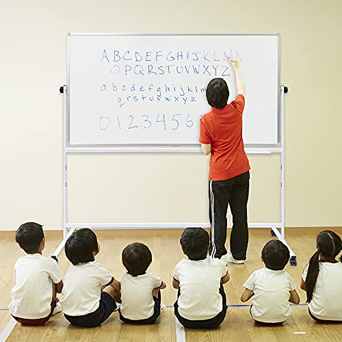 Aplusboards Large Mobile Whiteboard 70x38, Height Adjust Double Sided Magnetic Dry Erase Board, 360 Rolling White Board with Stands on Wheels for Home Office School Gym, Portable Easel Easy Assembly
