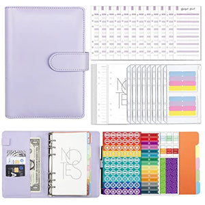 Folder A6 PU Leather Binder Set,Cash Envelopes Planner Organizer for Budgeting,with Binder Pockets,Budget Sheets,Filler Paper,Stickers Storage Rack (Color : D)