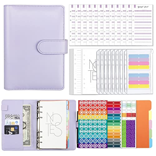 Folder A6 PU Leather Binder Set,Cash Envelopes Planner Organizer for Budgeting,with Binder Pockets,Budget Sheets,Filler Paper,Stickers Storage Rack (Color : D)