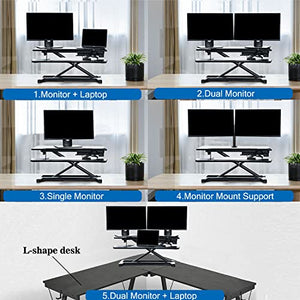 Aveyas Electric 32" Motorized Standing Desk Converter, Height Adjustable Sit to Stand Riser with Dual Monitor Lift