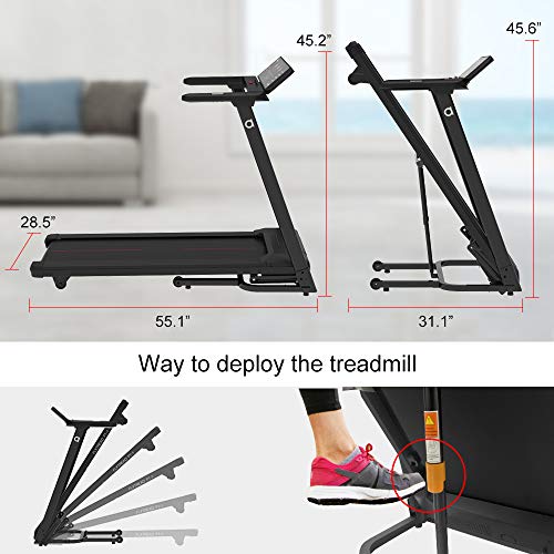 Ativafit Folding Treadmill 2.5 HP Electric Running Machine with 25 Preset Program Walking Jogging Exercise Treadmill 16” Wide Wide Tread Belt 