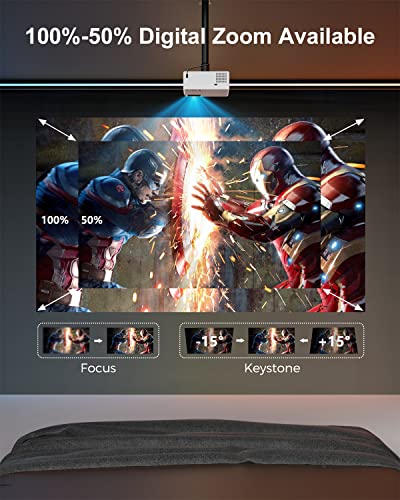 FUDONI Outdoor Portable 4K WiFi Bluetooth Projector 15000L HD 1080P Max 300" Display Zoom