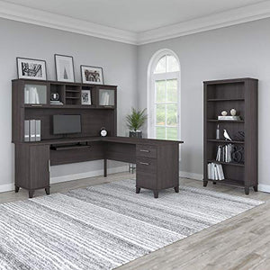 Bush Furniture Somerset 72-Inch L-Shaped Desk with Hutch, Bookcase - Storm Gray